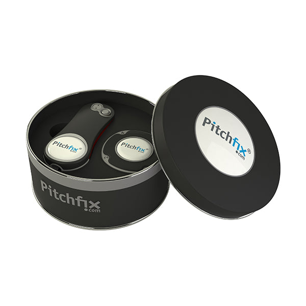 Round Golf Gift Tin with Hybrid2.0 repair tool and Multimarker chip