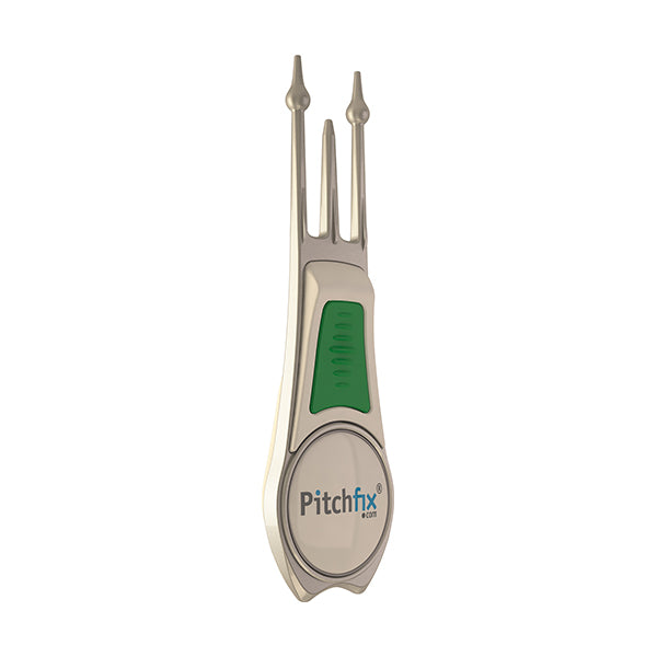 White and green Pitchfix Tour Edition 2.5 Divot Tool